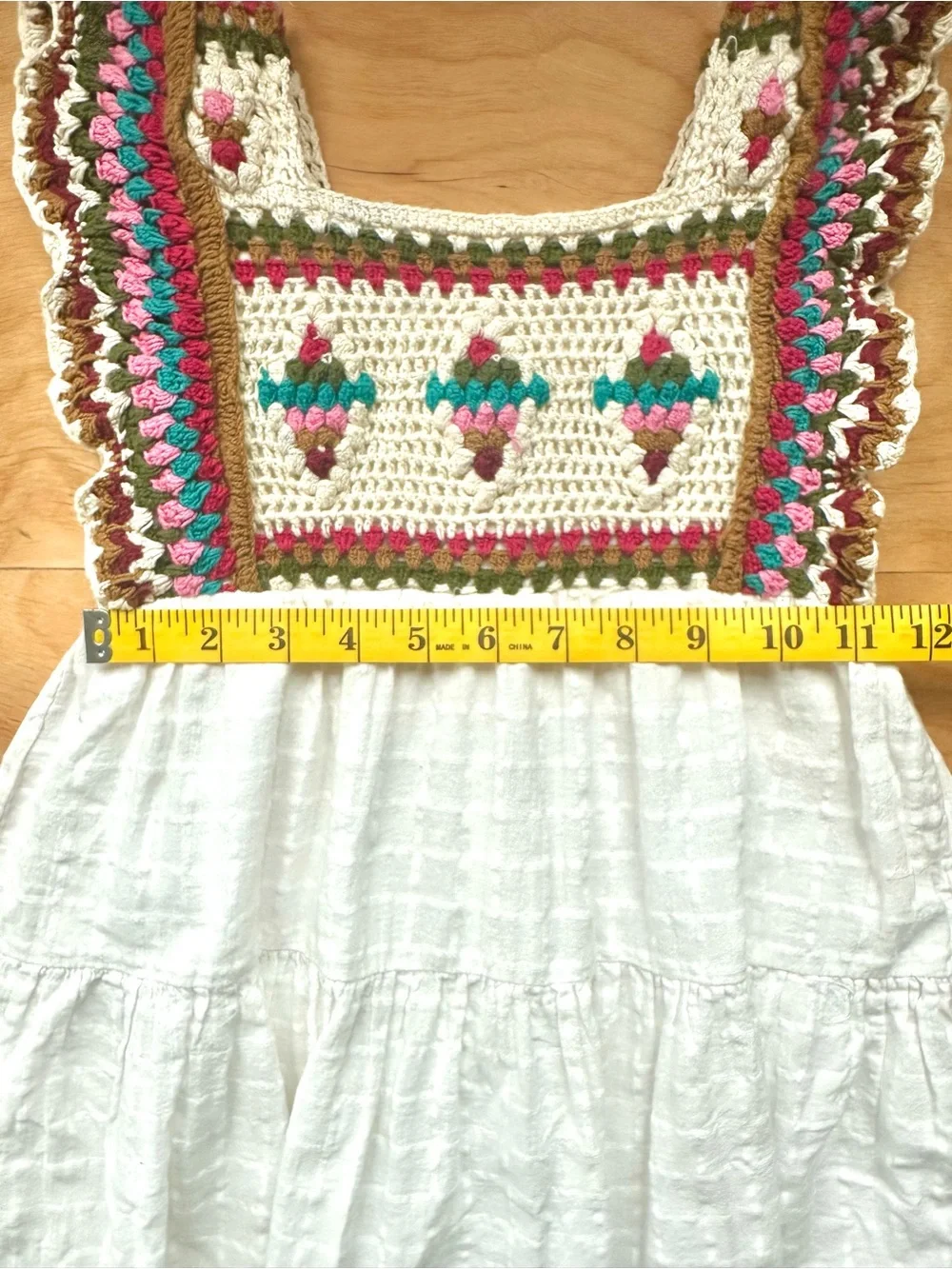 Zara Kids Crochet Granny Square Tiered Dress Size 8 Boho White Multicolor